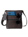 Madosh Genuine Brown Leather Unisex Crossbody Shoulder Sling Small Crossover Side Multiple Pocket Hand Bag